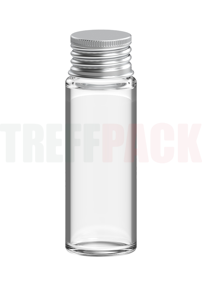 Silver Aluminium Cap 24/410 with Liner on a Clear Glass Bottle