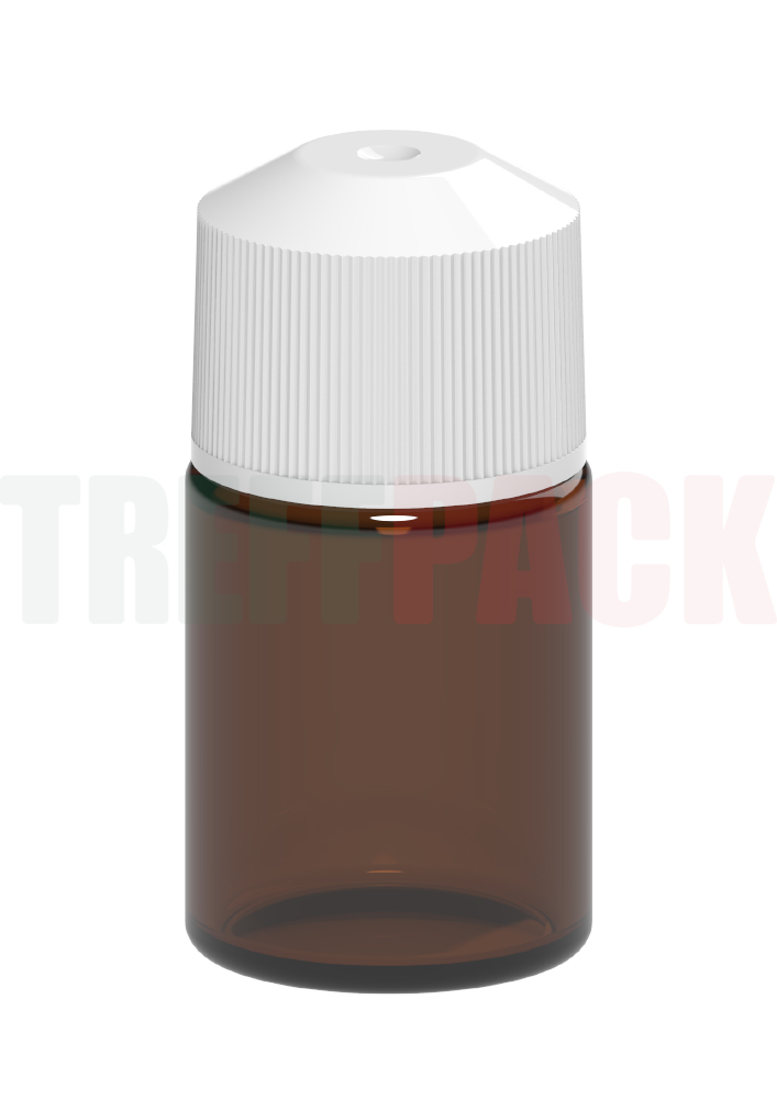 White PP Screw Cap 24/400 an an Amber HDPE Bottle